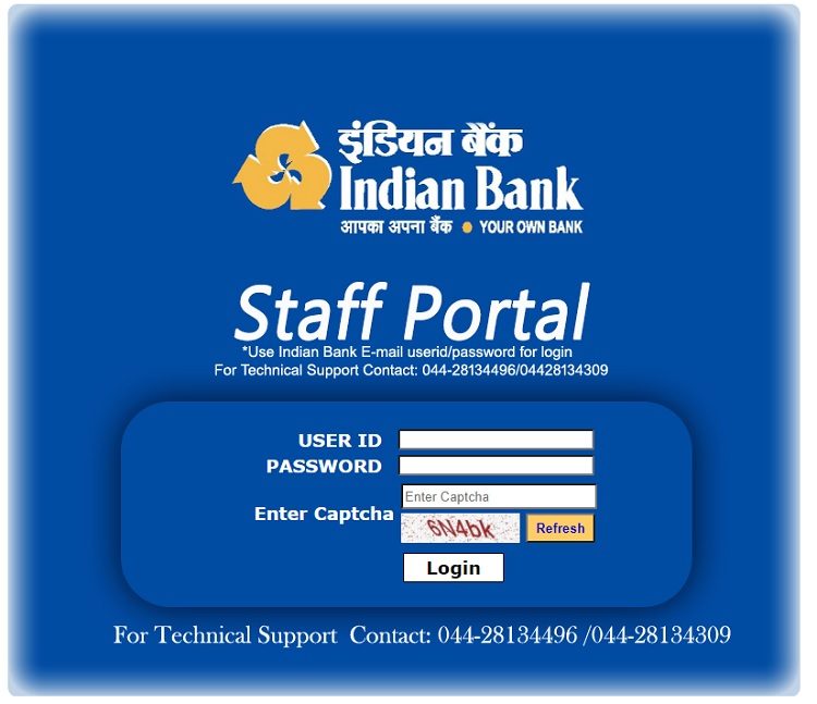 indian bank staff portal login service