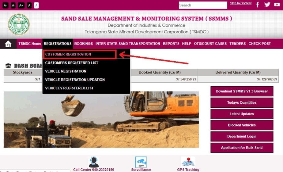 TS online sand booking portal 'New User Registration.'