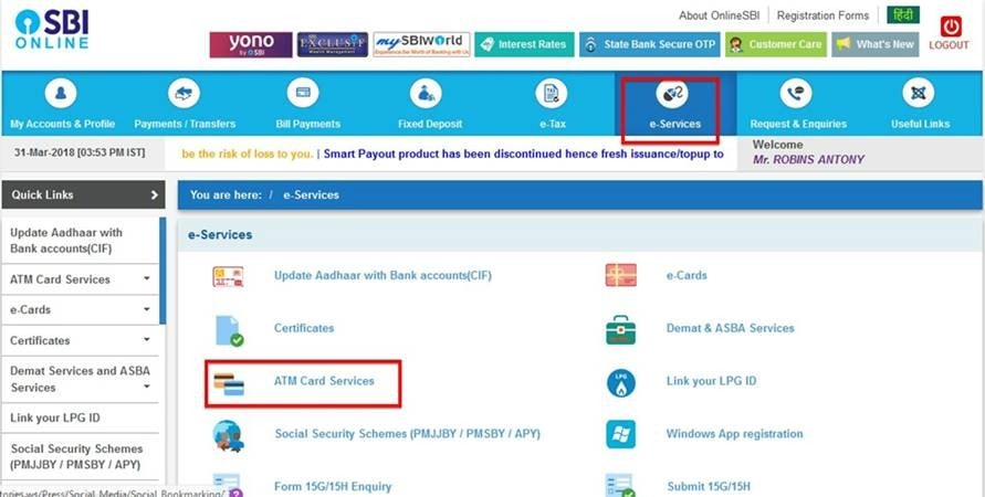 How to activate sbi debit card for online transactions using net banking